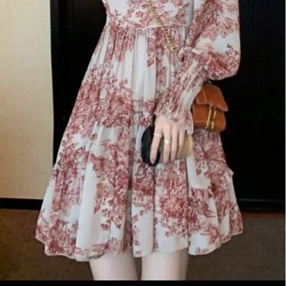 BEIGE FRENCH VINTAGE FLORAL DRESS - Picture 8 of 16